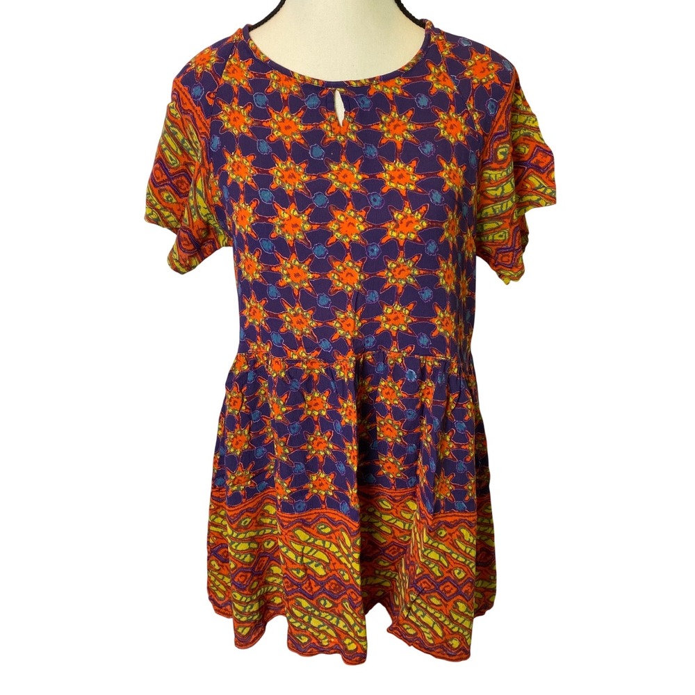 Staring at Stars Babydoll Mini Dress Small Sunburst Boho Hippie Festival‎ Artsy